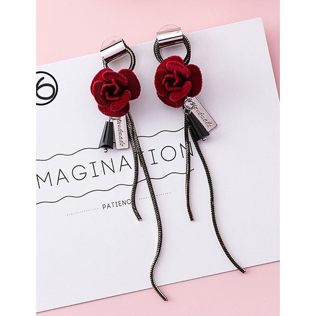 LRC Anting Tusuk Fashion Red Flower Shape Decorated Earrings