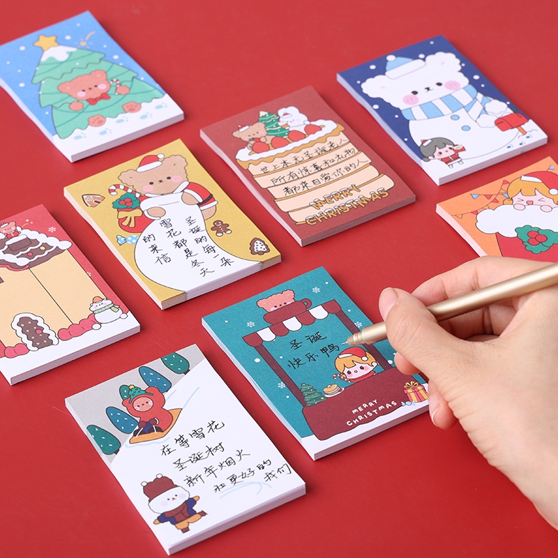 50 Lembar Kertas Memo Sticky Notes Motif Kartun Natal Gaya Korea