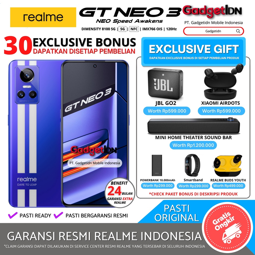 REALME GT NEO 3 5G NFC 12/256GB 8/256GB 8/128GB GARANSI RESMI REALME