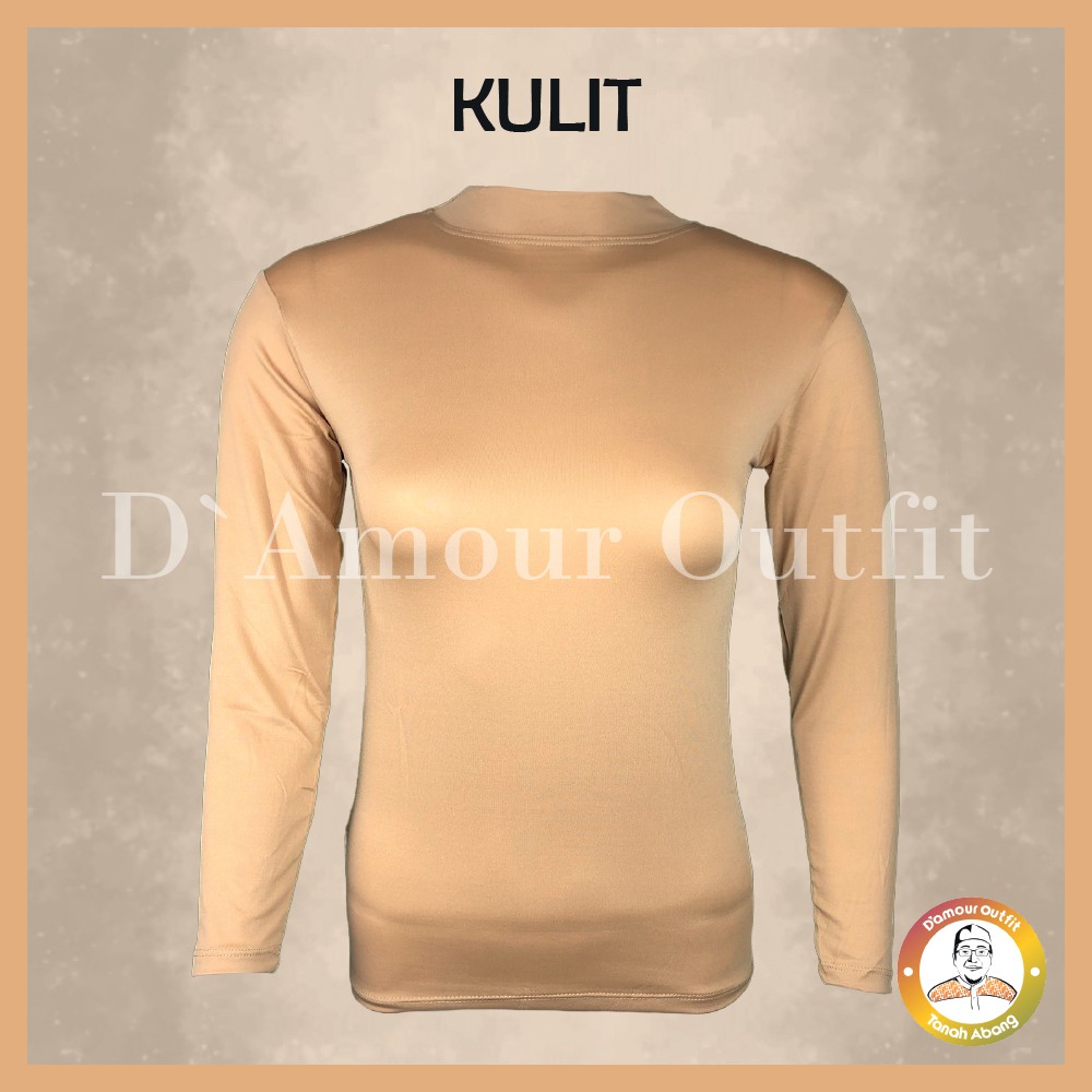 Manset Baju Wanita Dalaman Kebaya Iner Jumbo Lengan Panjang Polos Bahan Spandek Balon Licin Perempuan Hitam Warna Kulit Kaos Daleman Cewe Hijab Dewasa Anak Tangan Leher Kerah Turtle Neck Mangset Atasan Inner Cewek Big Size LD 120 140 Katun Premium