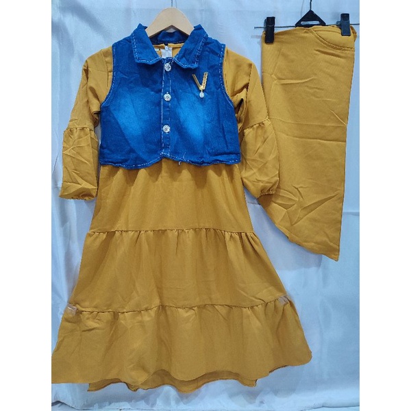 gamis susun anak umur 3.4.5th jaket jeans blazer jeans gamis 2in1