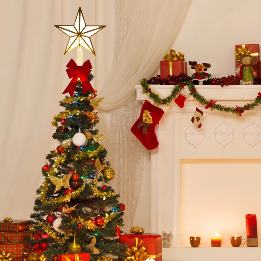 Pohon Natal Atas Berujung Lima Lampu Bintang Warm White Night Light Lampu Dekorasi Rumah Natal