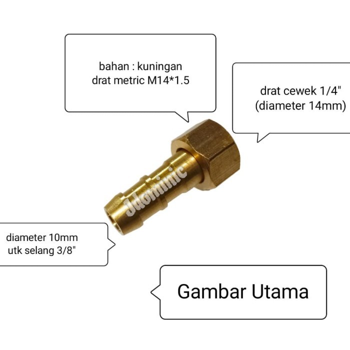 sambungan cewek drat dalam 3/8 inchi 10mm nepel neple napple selang