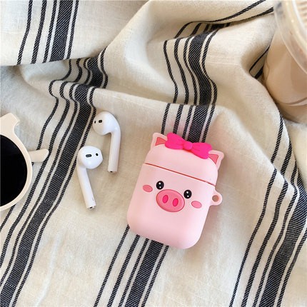 Case Pelindung Bahan Silikon Motif Kartun Dengan Pengait Untuk Airpods 1 / 2 i12-6 babi babi