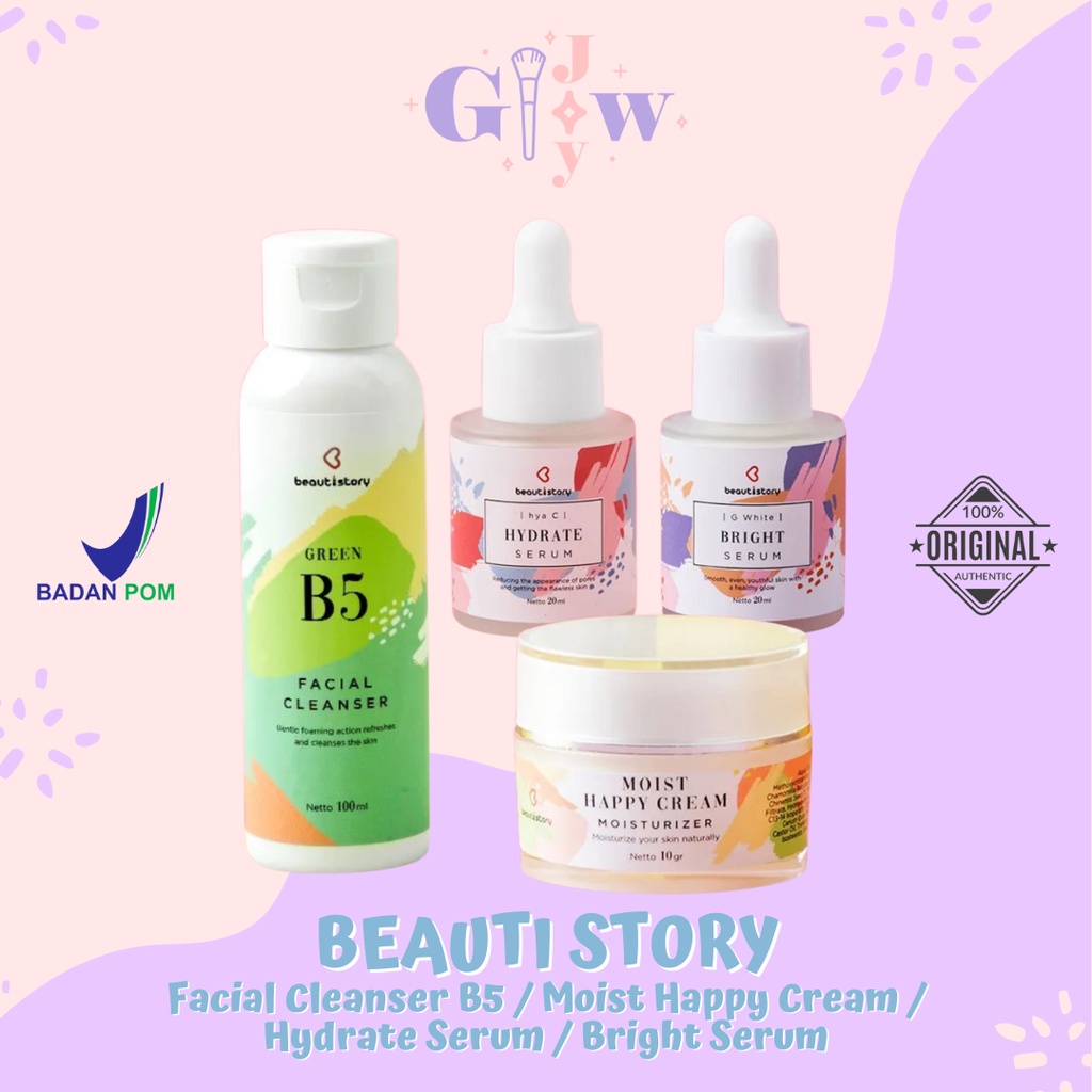 BEAUTISTORY moisturizer / facial wash / hydrate serum / brightening serum bright mencerahkan moist happy cream hya c face wajah muka mengatasi jerawat bruntusan beruntusan murah bpom melembabkan kulit kering oily berminyak bekas anti aging penuaan dini g