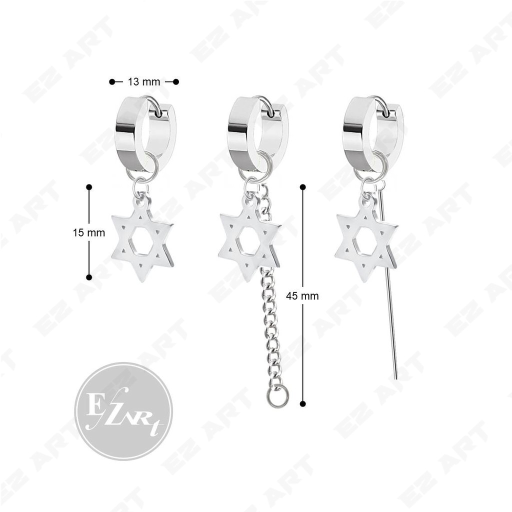 1Pc EZ-HXG ANTING FASHION HEXAGON (HEXAGRAM) JEPIT / TUSUK PRIA / WANITA STAINLESS STEEL TITANIUM