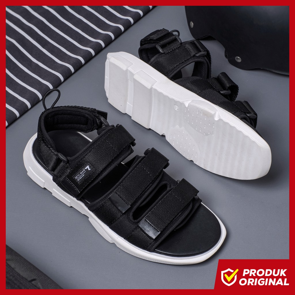 SECRET BLACK ORIGINAL x REYL MAN Sandal Casual Hitam Pria Sendal Santai Gunung Hijack 3 Strap Tali