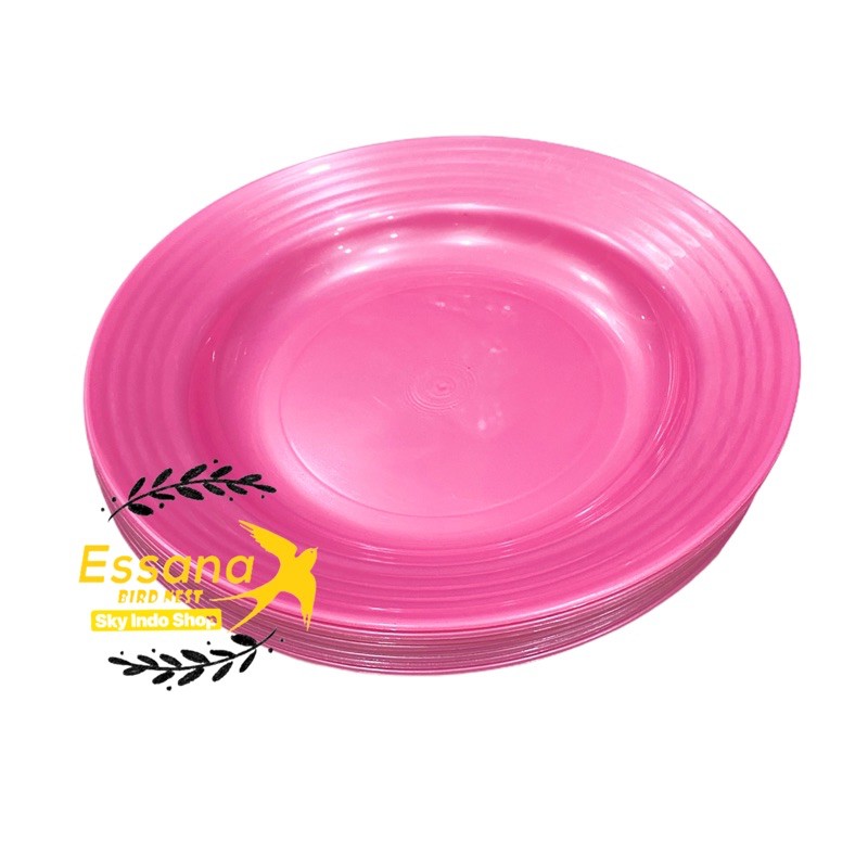 Gelas Minum Plastik _Piring Makan Bulat Plastik _Mangkok Makan Bulat Bakso Plastik_Sendok Makan Plastik_Terlaris Termurah Berkualitas ( 1pcs ) claris-Piring makan pink