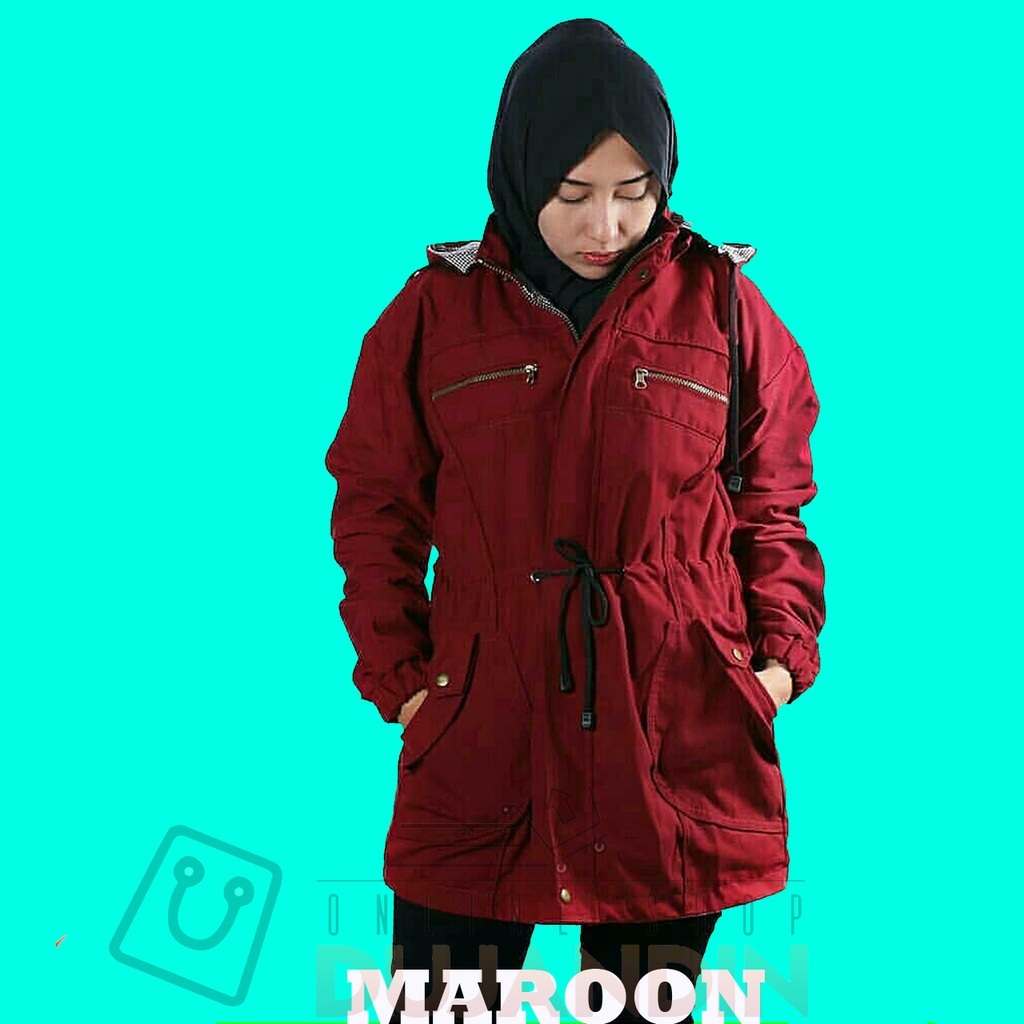 Jaket Parka Wanita Cewek Women Ladies Bahan Baby Canvas Warna Maroon Hitam Abu Kunyit Dan Pink