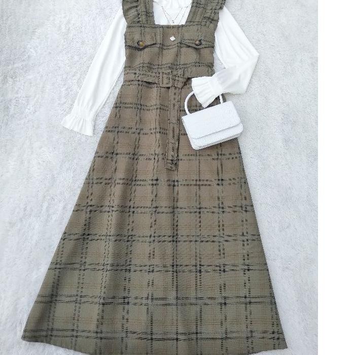 Terbaik  Jubal Overall Dress Kotak Set Inner JuKyung Korean Gingham Style by STUD Hijabstore .,..,
