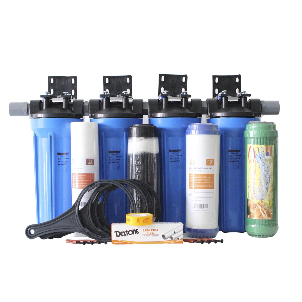 Paket Housing Filter Air 4 Tahap SPGR / Filter Air Sumur / Filter Air Zat Besi / Kuning Berkarat / Filter Air Berkapur / Sadah