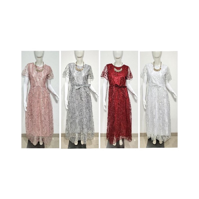 dress tile brokat putih panjang / longdress / dress putih sidi babtis