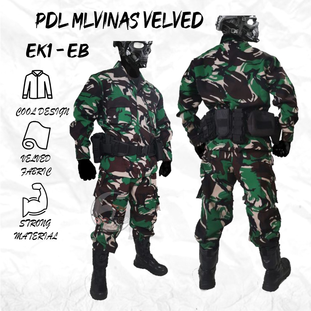 Setelan Baju PDL Bahan Velbed Premium Loreng Malvinas/PDL Tempur TNI AD/PDL