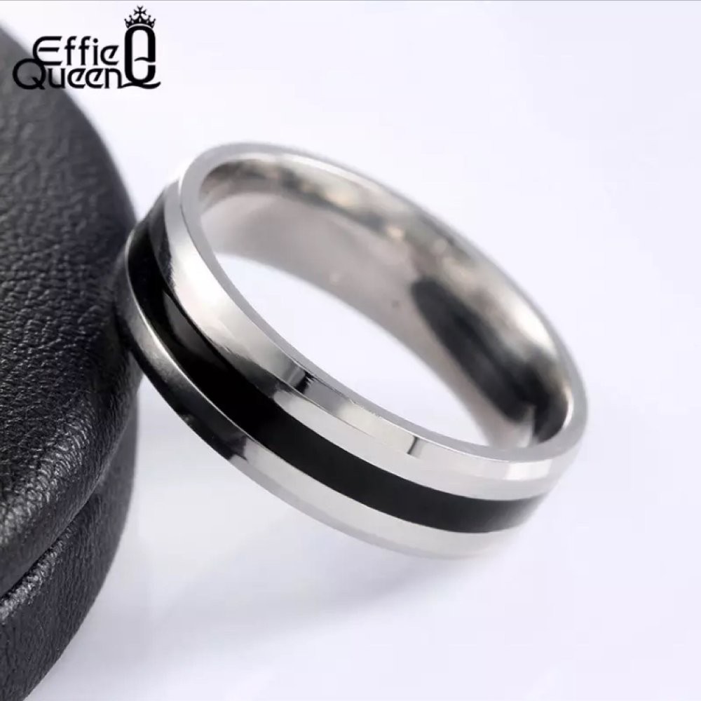 [Bayar di Tempat] CINCIN TITANIUM SILVER HITAM PRIA WANITA