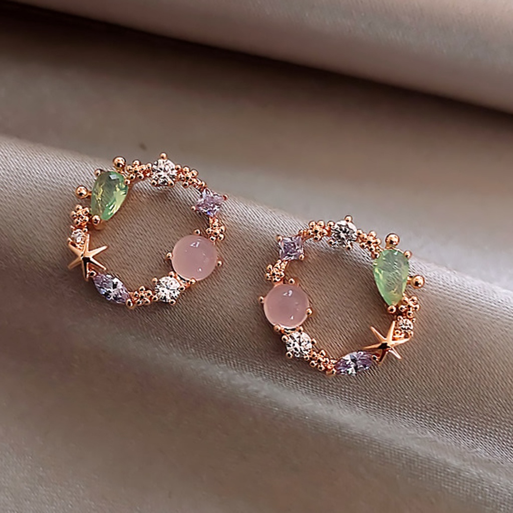 Hu Hu Hu Hu Hu Alat Bantu Pasang Kacamata♡ 2pcs Anting Stud Berlian Imitasi Warna-Warni Pink Hijau Untuk Dekorasi