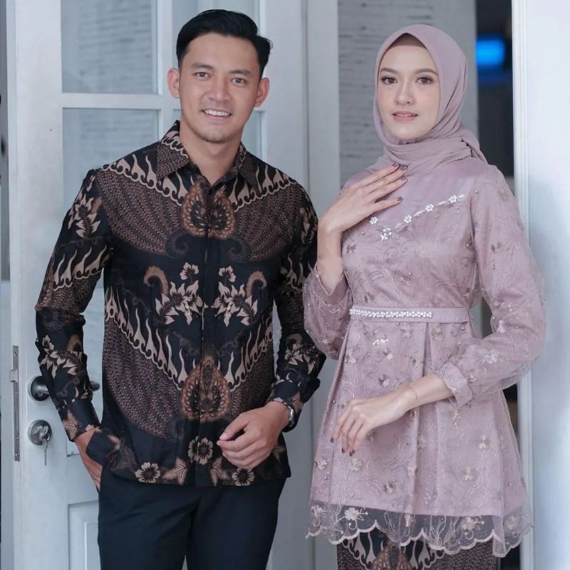 Baju set couple kebaya vanilla/kebaya couple tunangan modern/set couple kebaya lamaran modern/kebaya couple wisuda modern - Arunika