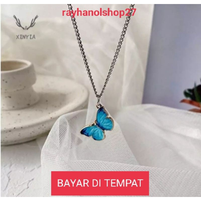 Kalung miliano bandul motif angsa dan kupu-kupu asli titanium Lapis Emas 22k