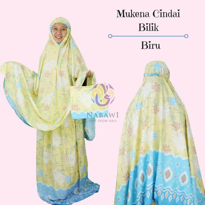 Mukena Mukenah Setelan Katun Bali Cindai Bilik Jumbo Oleh Oleh Haji - Biru ALE70