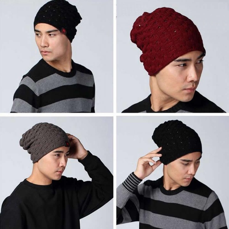 Zzz Pria Wanita Bolak Balik Baggy Oversized Musim Dingin Hangat Ski Rajut Beanie Unisex Hat