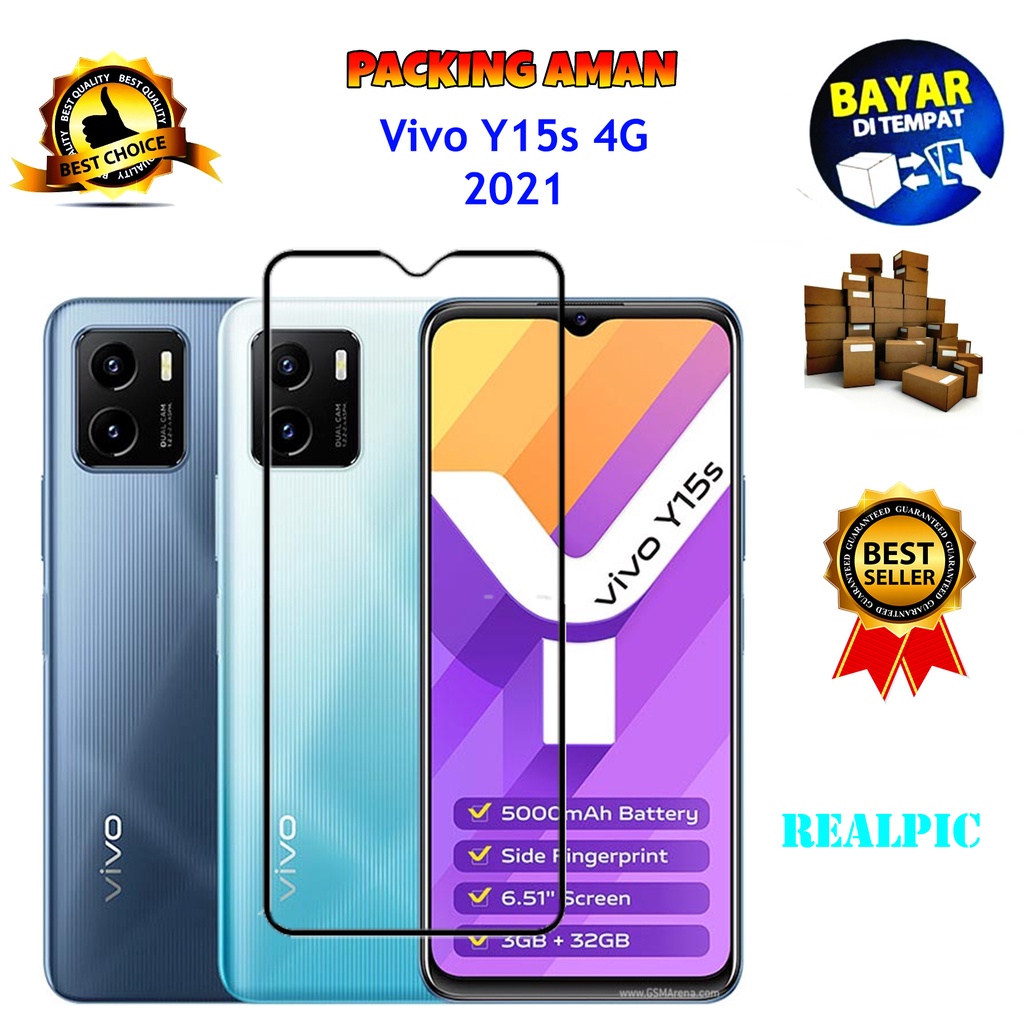 Tempered Glass Vivo Y15s 4G 2021 Full Cover / Full Screen Protector Anti Gores