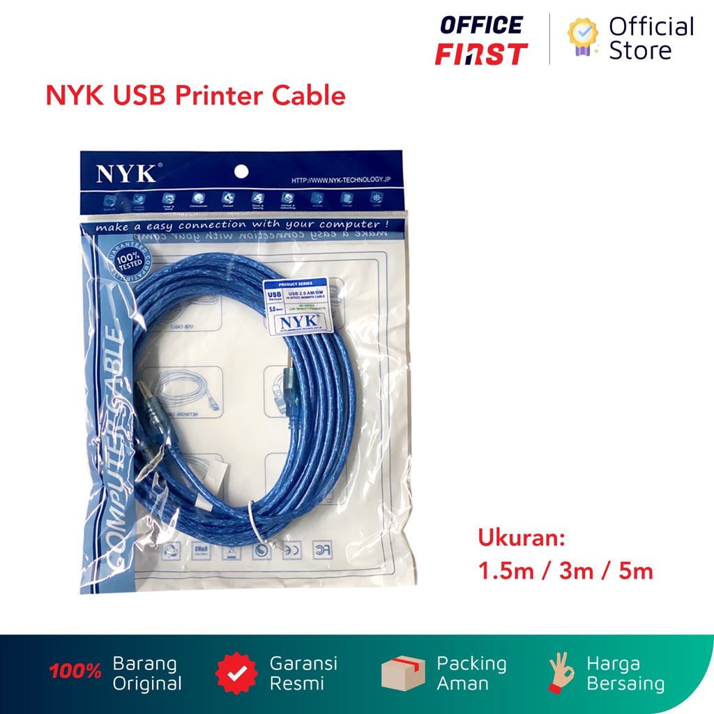 NYK USB Printer Cable 1.5m 3m 5m / Kabel 1.5 3 5 meter AM/BM A B Male