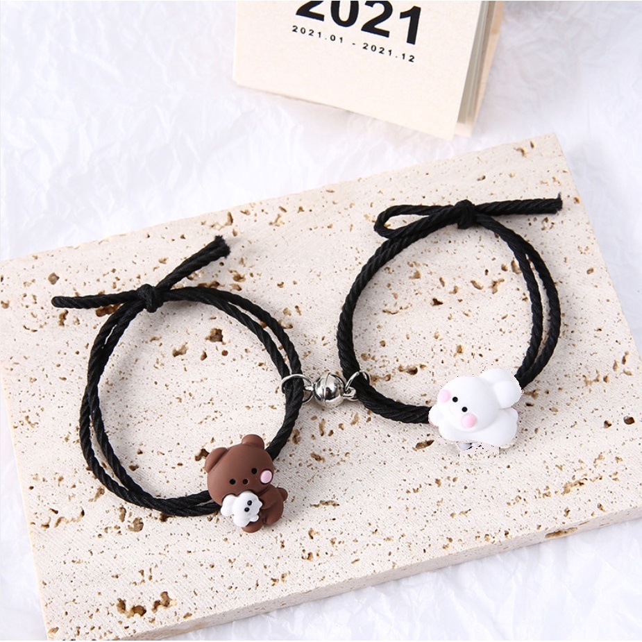 SEPASANG / 2 Gelang Sahabat TEDDY BUNNY Tali Magnet Couple Pasangan Saudara Korea Fashion Best Friend Karet