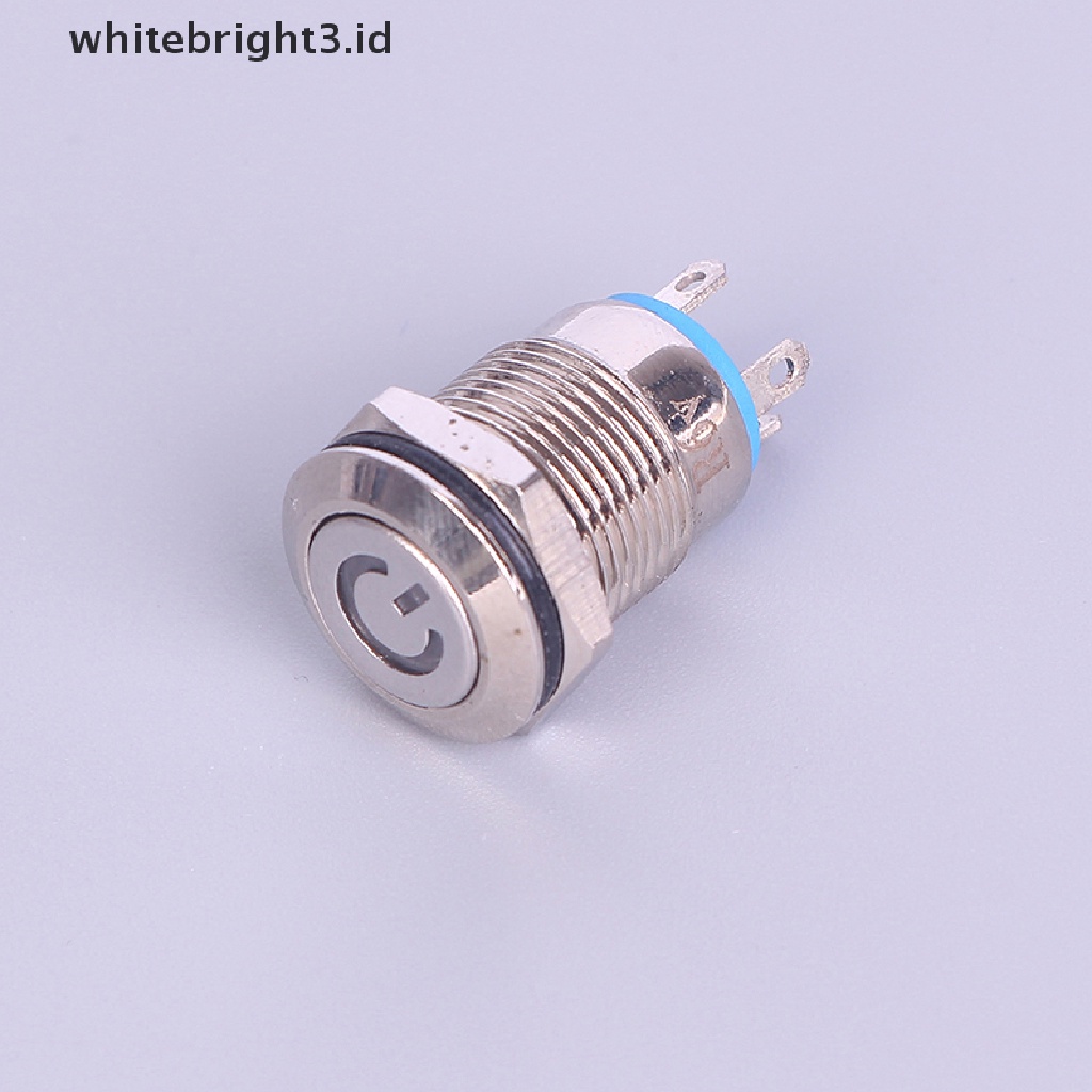 (whitebright3.id) Tombol Tekan 12mm 12V Bahan Metal Warna Hitam Anti Air Dengan Lampu LED Power Supply