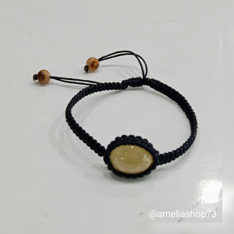 Gelang Batu Macrame Batu Gold Rutilated / Kecubung Serat Emas / Rambut Sedana