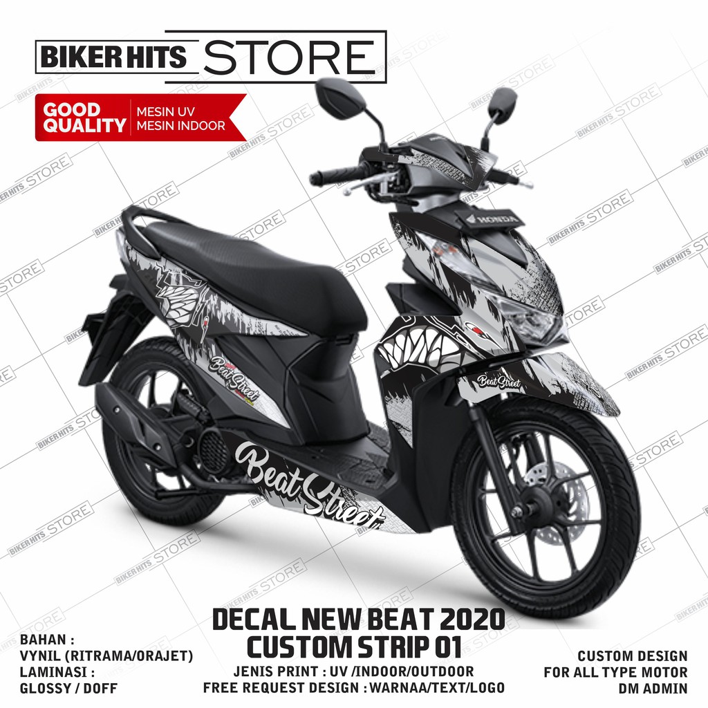 DECAL STIKER MOTOR HONDA NEW BEAT DELUXE 2019 2020 CUSTOM DESAIN SHARK GIGI HIU SILVER ABU HITAM Shopee Indonesia