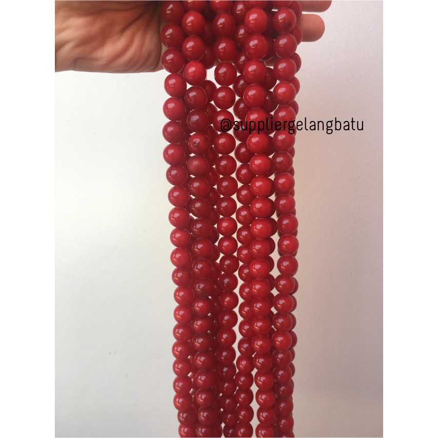 batu red ruby 12mm coral agate merah onyx kilap aksesoris fashion akik aksesoris bahan craft beads