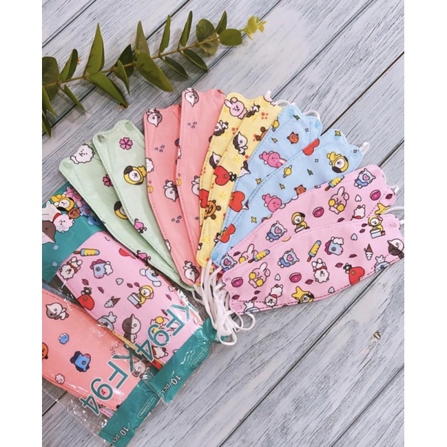 Masker KF94 ANAK BTS Lucu 1 Pack Isi 10pcs Motif CAMPUR / Masker KF94 Kids Karakter Motif BT21