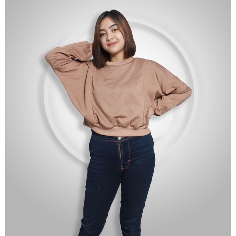 SWEATEE CROP WANITA OVERSIZE BAHAN FLEECE