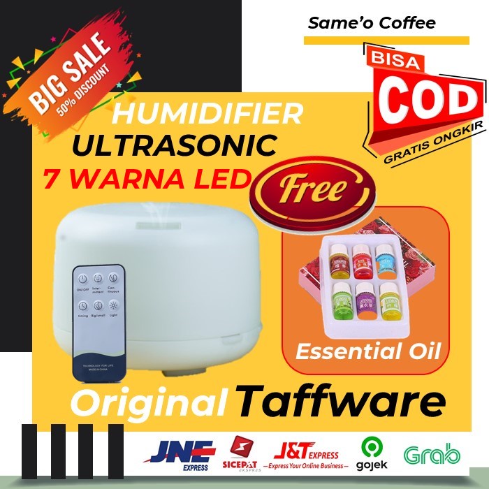 DIFFUSER HUMIDIFIER  AROMATHERAPY PELEMBAB PEWANGI UDARA (REMOTE ) + 7 LED 500 ml
