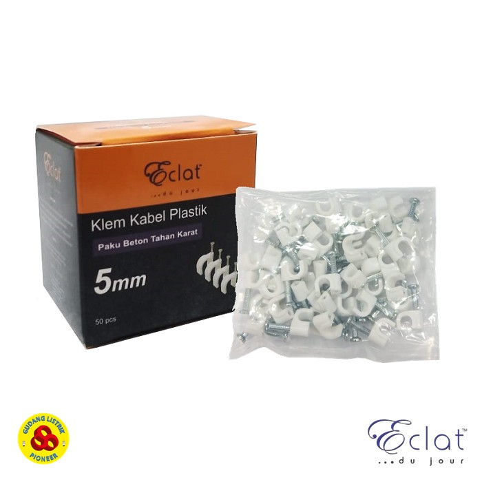 Eclat Klem Kabel 5mm Putih Paku Beton Round Cable Clips No 5