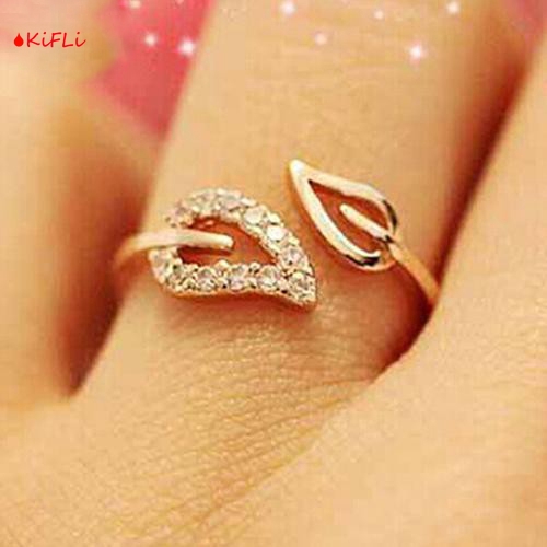 Cincin Daun dengan,Berlian Imitasi,Adjustable