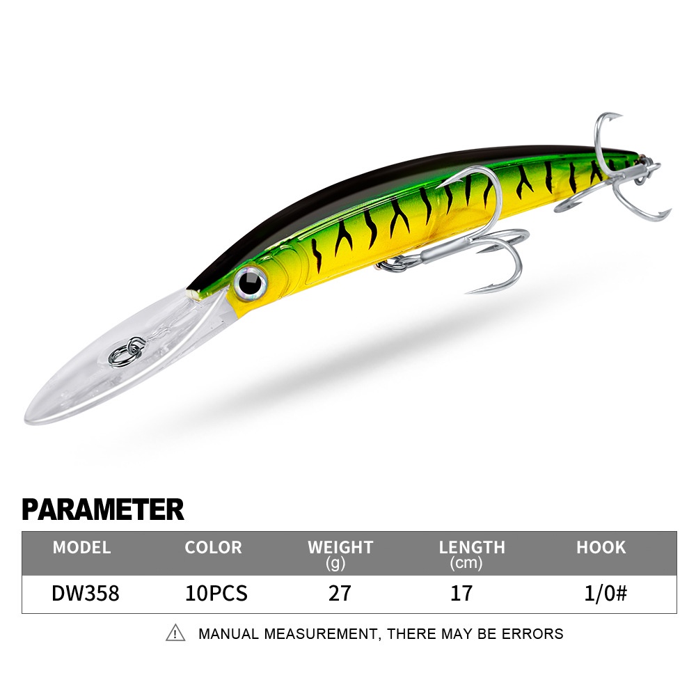 Proberos Umpan Pancing Ikan Minnow 17.5cm 27g Dengan Kail Treble 1/0 Lure Casting Umpan Floating DW358