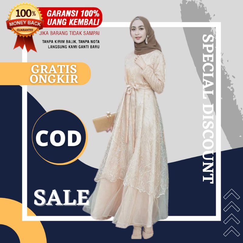 Baju gamis brokat terbaru 2021 model pesta kondangan cantik modern kekinian remaja dewasa gaun wanita busana muslimah mewah elegan