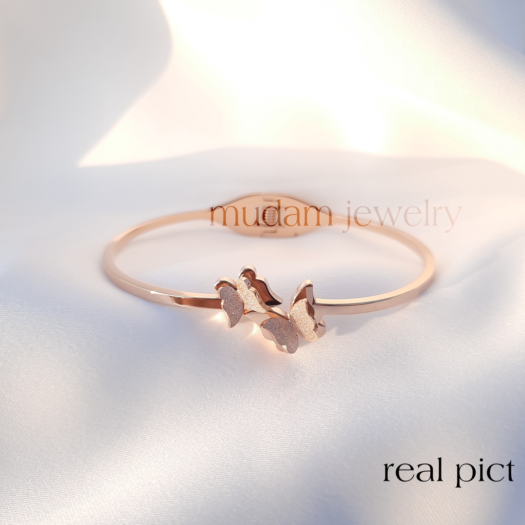 Gelang Bangle Titanium Dua Kupu-Kupu Tersedia Warna Rosegold, Gold dan Silver