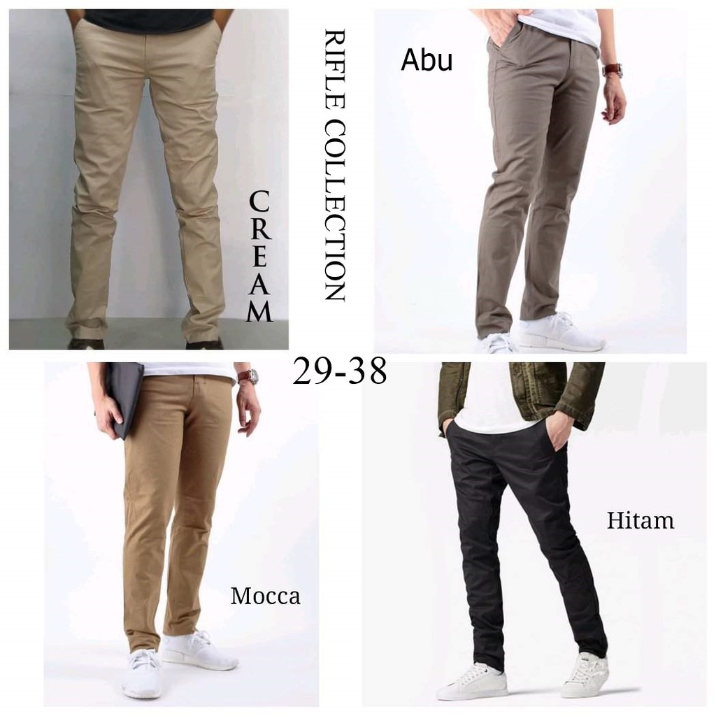 Celana chinos panjang premium halus semi slimfit size 27-38