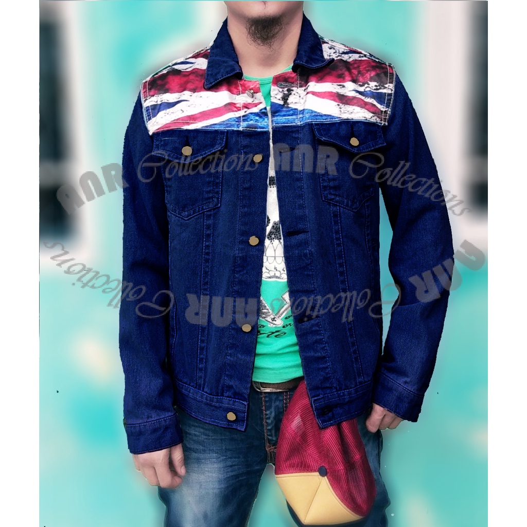 Jaket Jeans Denim Sublime Logo Bendera Karakter  Pria/Cowok