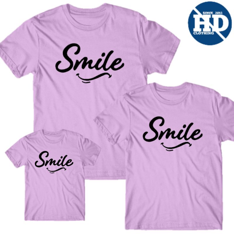 Baju kaos couple anak dan dewasa tulisan Smile Cotton Combad 30s