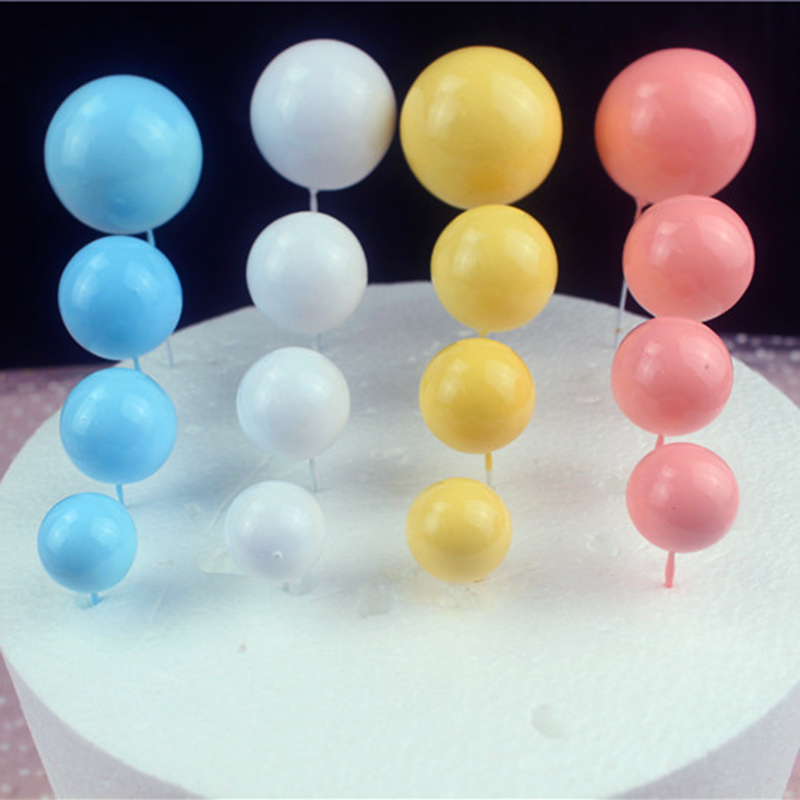 20Pcs Creative Colorful Round Ball Cake Topppers Simple Unique Cupcake Ornament Party Baking Decoration