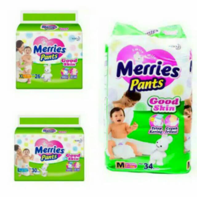 Promo Merries Pants Good Skin S 40 M 34 L 30 m34 L30 xl 26 xl26 s40 Popok bayi Sale Pempes Pempers