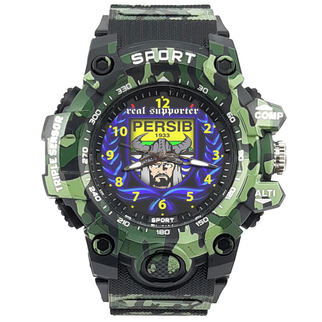 (ISTIMEWA BOSSQUE) JAM CUSTOM PERSIB STRAP ARMY - 5 Warna