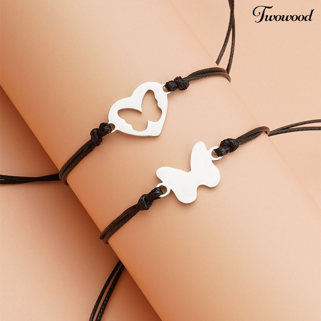 2pcs Gelang Bentuk Butterfly Bahan Alloy Anti Karat Untuk Wanita