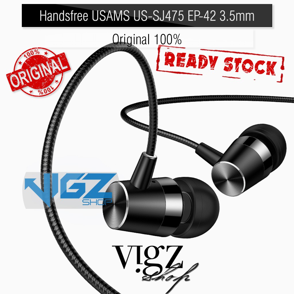 USAMS EP-42 Audio Jack 3.5mm Metal In-ear Earphone 1.2m Black Original