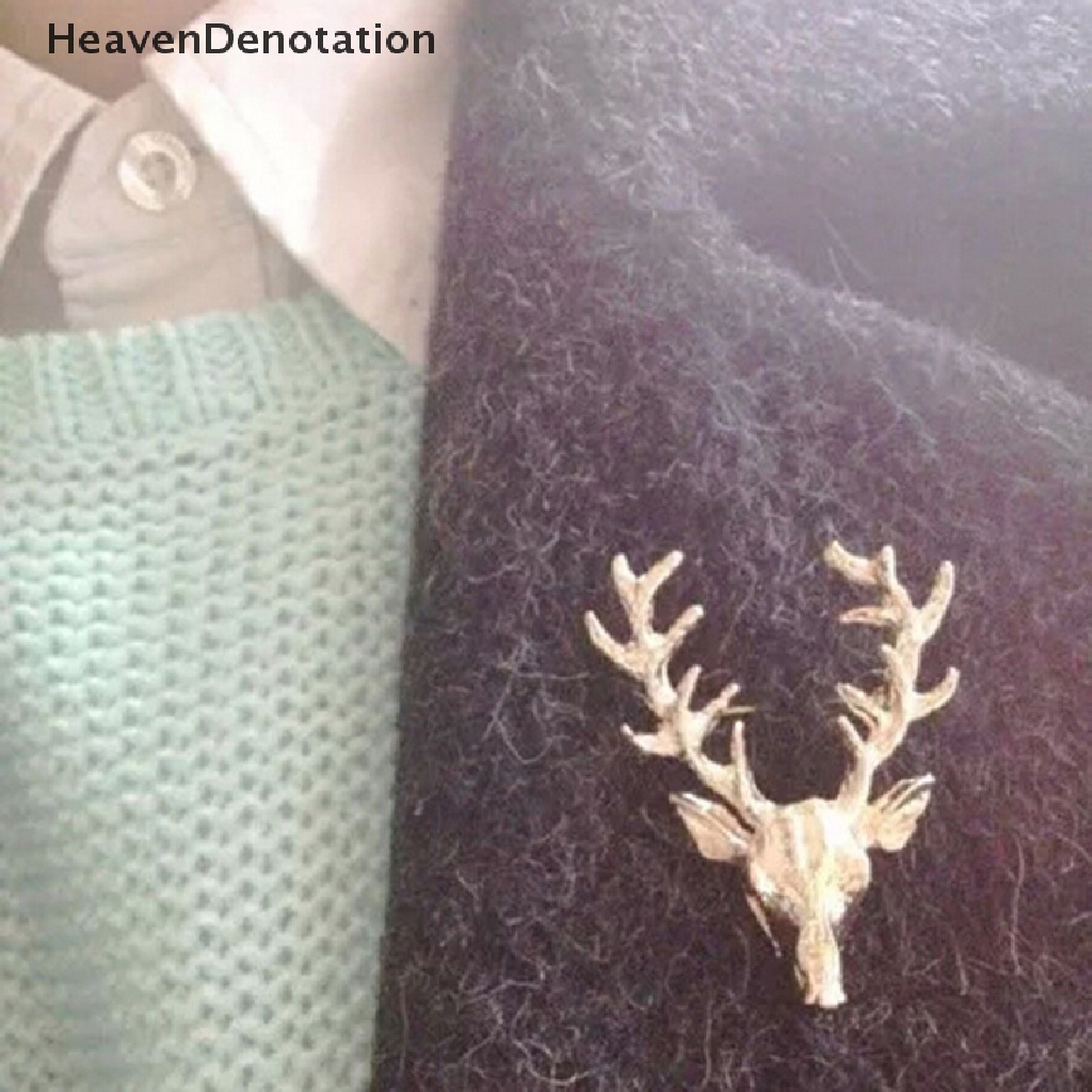 [HeavenDenotation] Unisex Animal Brooch Pin Cute Gold Plated Deer Antlers Head Collar Pins Brooches