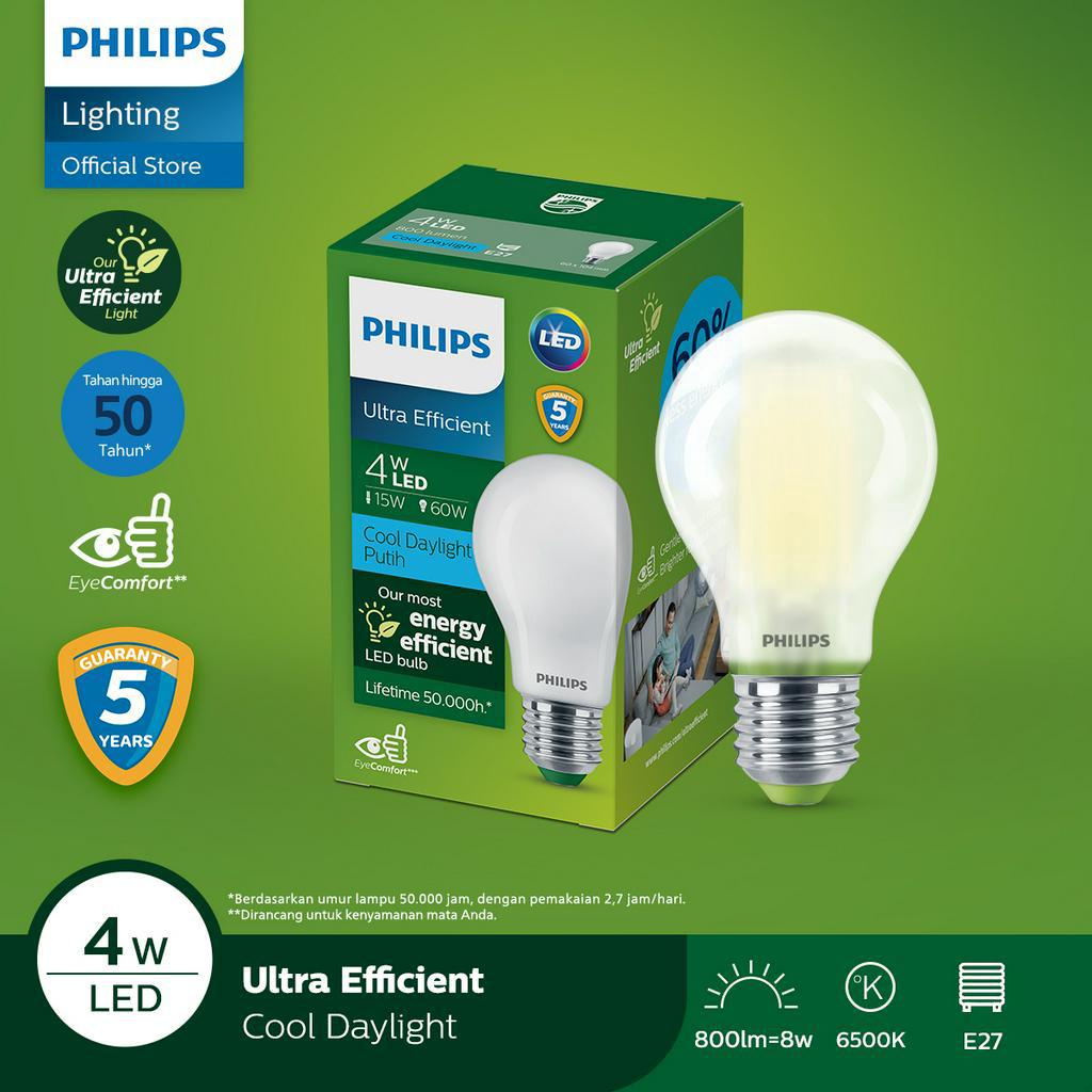 Philips LED Bulb Ultra Efficient – 4W E27 6500K Cool Daylight White