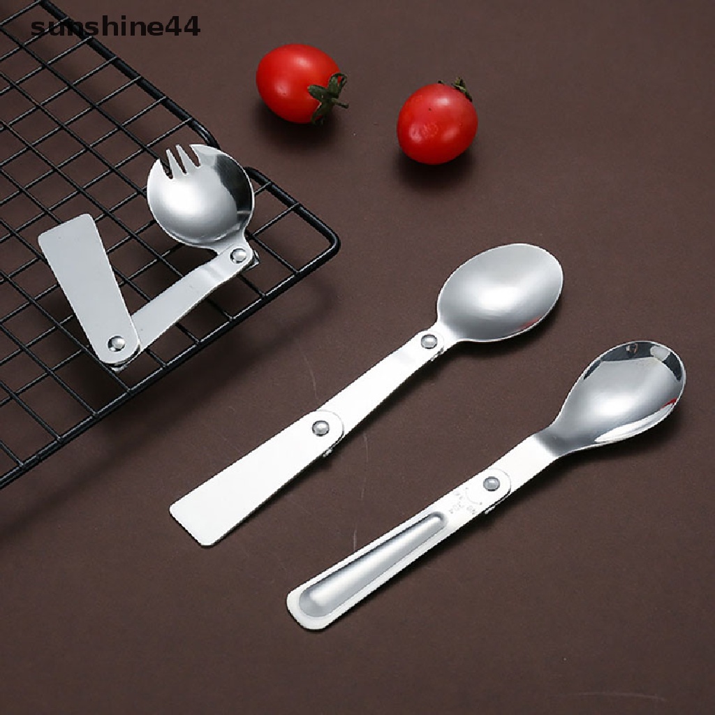 Sunshine Sendok Garpu Lipat Portable Bahan Stainless Steel Untuk Camping / Travel