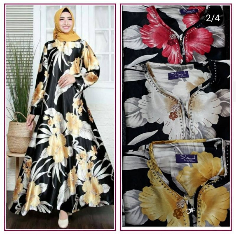 gamis abaya satin marbella bunga payet